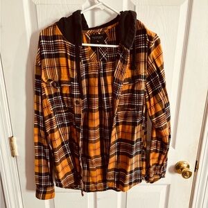 Yellow and Black Plaid Jacket with Hood